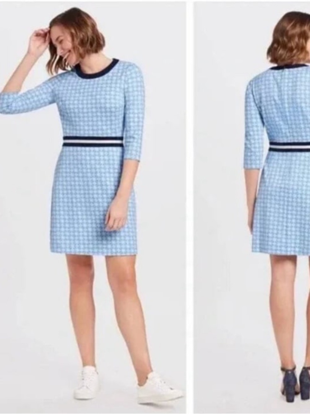 Draper James Light Blue Patterned Knit Dress with Navy Trim
